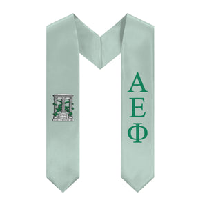 Alpha Epsilon Phi Graduation Stole With Crest - Main Green & Support Green