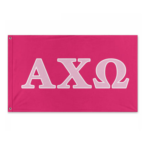 Alpha Chi Omega Wide Block Greek Flag - Hot Pink, Bubble Gum Pink & White