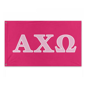 Alpha Chi Omega Wide Block Greek Flag - Hot Pink, Bubble Gum Pink & White