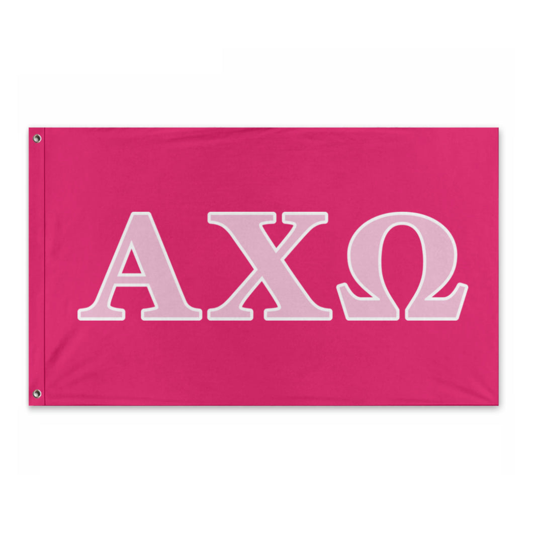 Alpha Chi Omega Wide Block Greek Flag - Hot Pink, Bubble Gum Pink & White