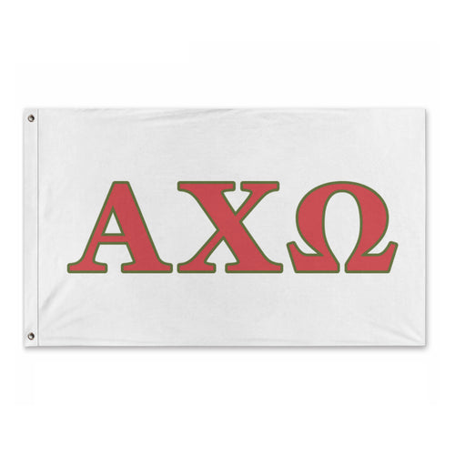 Alpha Chi Omega Wide Block Greek Flag - White, Scarlet & Olive