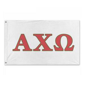 Alpha Chi Omega Wide Block Greek Flag - White, Scarlet & Olive