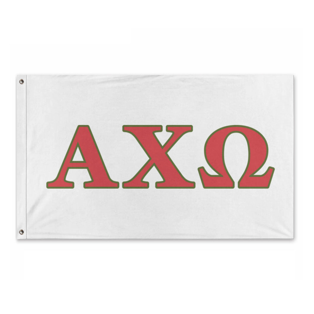 Alpha Chi Omega Wide Block Greek Flag - White, Scarlet & Olive