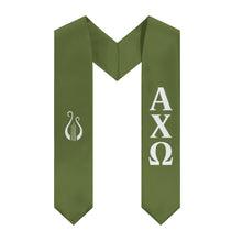 Load image into Gallery viewer, Alpha Chi Omega Graduation Stole With Lyre - Olive &amp; White