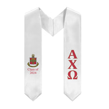 Load image into Gallery viewer, Alpha Chi Omega + Crest + Class of 2024 Graduation Stole - White, Scarlet &amp; Olive - 2