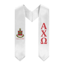 Load image into Gallery viewer, Alpha Chi Omega + Crest + Class of 2026 Graduation Stole - White &amp; Scarlet - 1