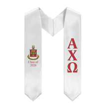 Load image into Gallery viewer, Alpha Chi Omega + Crest + Class of 2026 Graduation Stole - White, Scarlet &amp; Olive - 2