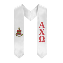 Load image into Gallery viewer, Alpha Chi Omega Graduation Stole With Crest - White &amp; Scarlet