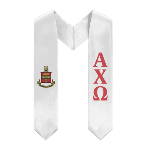 Alpha Chi Omega Graduation Stole With Crest - White & Scarlet