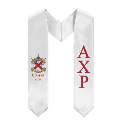 Alpha Chi Rho + Crest + Class of 2026 Graduation Stole - White & Cardinal - 2