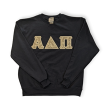 Load image into Gallery viewer, Alpha Delta Pi Stitch Letter Sweatshirt - Navy, Hollywood White &amp; White