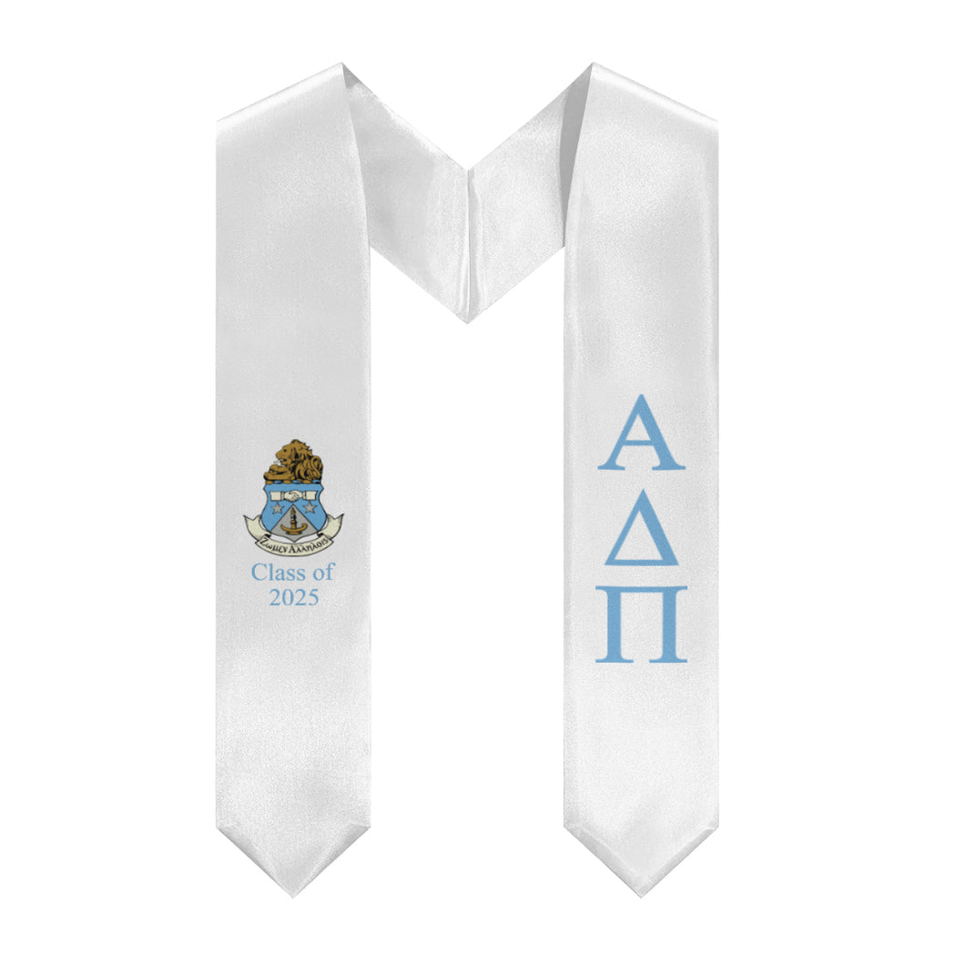 Alpha Delta Pi + Crest + Class of 2025 Graduation Stole - White & Adelphean Blue