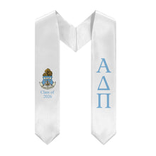 Load image into Gallery viewer, Alpha Delta Pi + Crest + Class of 2026 Graduation Stole - White &amp; Adelphean Blue - 2