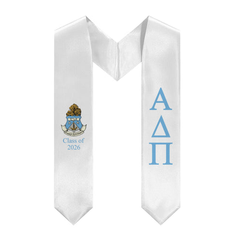 Alpha Delta Pi + Crest + Class of 2026 Graduation Stole - White & Adelphean Blue