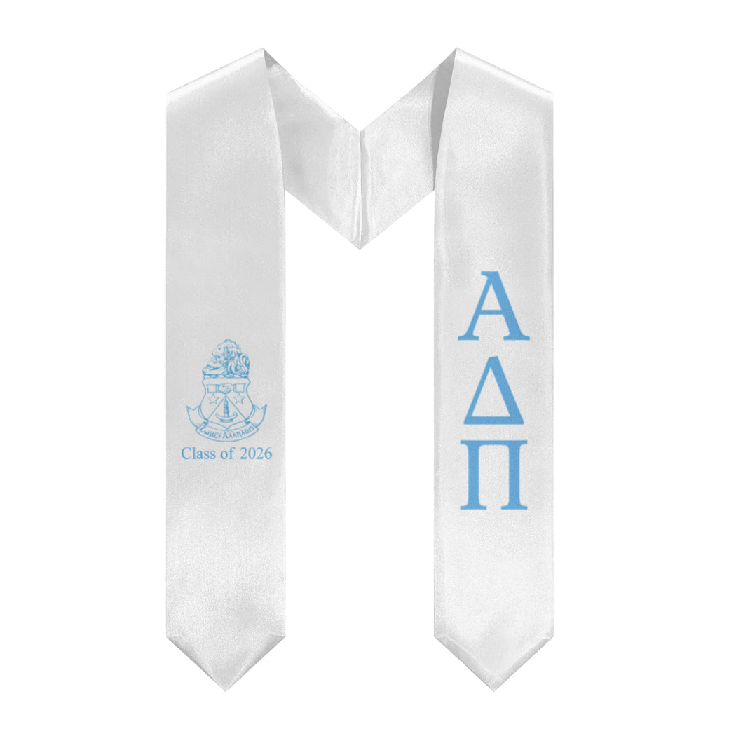 Alpha Delta Pi + Crest + Class of 2026 Graduation Stole - White & Adelphean Blue - 1