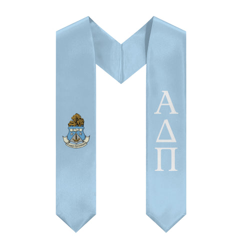 Alpha Delta Pi Graduation Stole With Crest - Light Blue & White