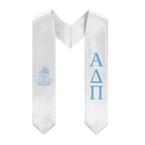 Alpha Delta Pi Graduation Stole With Outline Crest - White & Adelphian Blue