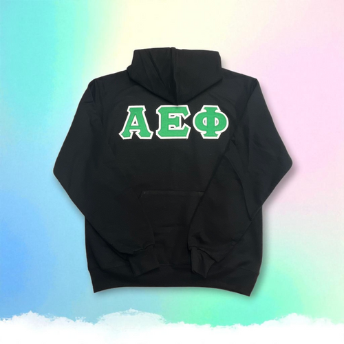 Alpha Epsilon Phi Lettered Hoodie - Black, Kelly Green & White