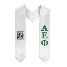 Load image into Gallery viewer, Alpha Epsilon Phi Stole + Block Letters + Crest - White &amp; Green - 1