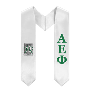 Alpha Epsilon Phi Stole + Block Letters + Crest - White & Green - 1