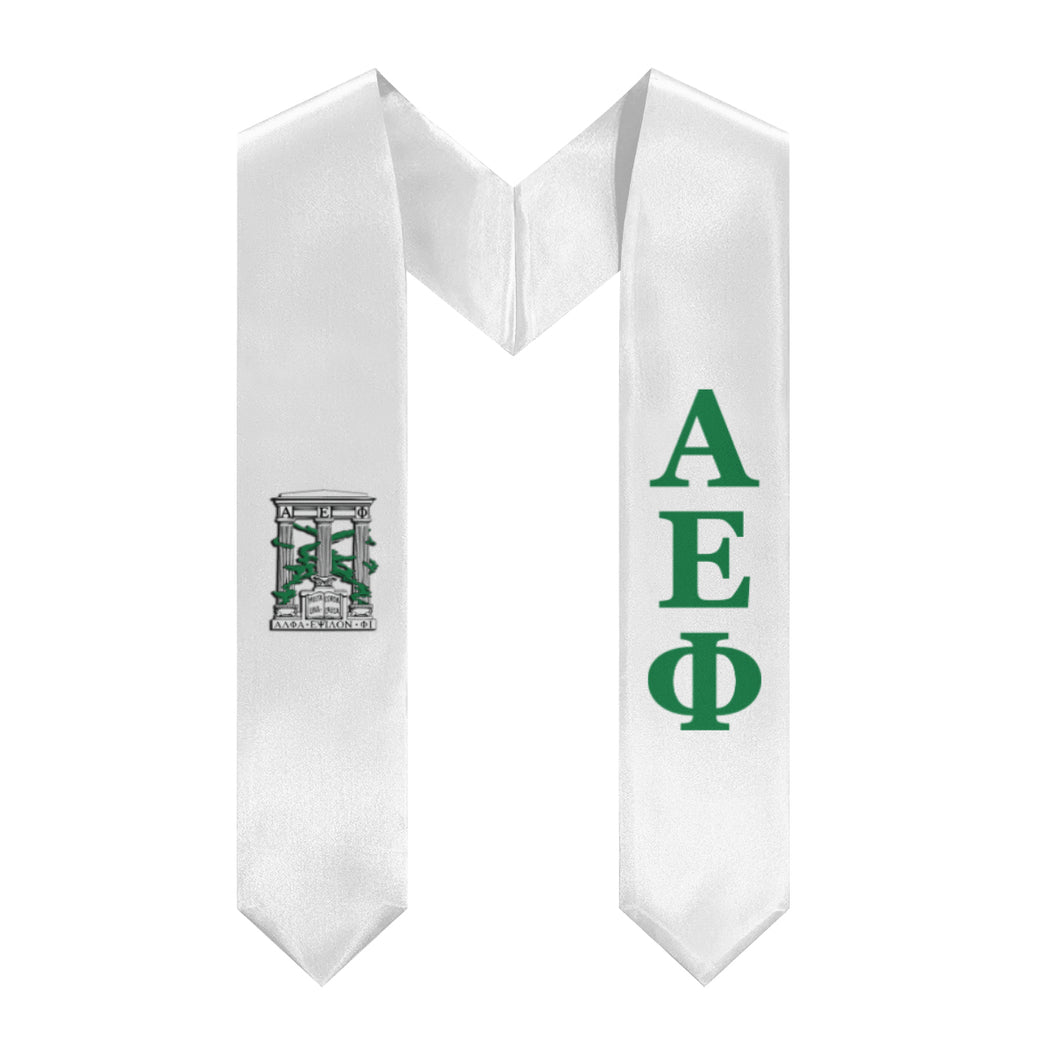 Alpha Epsilon Phi Stole + Block Letters + Crest - White & Green - 1