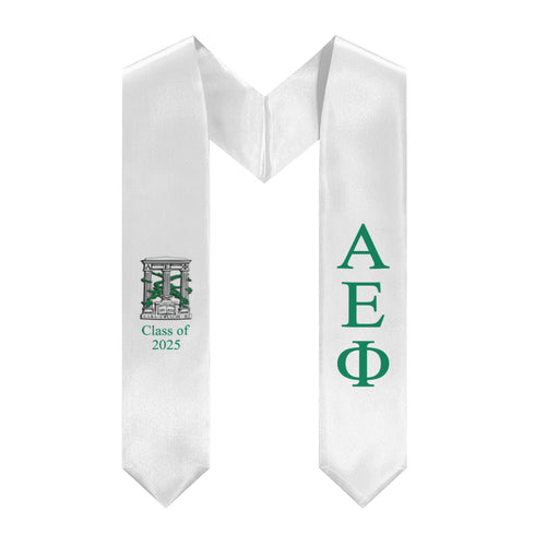 Alpha Epsilon Phi + Crest + Class of 2025 Graduation Stole - White & Support Green