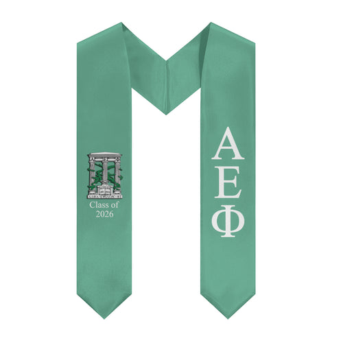 Alpha Epsilon Phi + Crest + Class of 2026 Graduation Stole - Serene Green & White