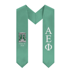 Alpha Epsilon Phi + Crest + Class of 2026 Graduation Stole - Serene Green & White