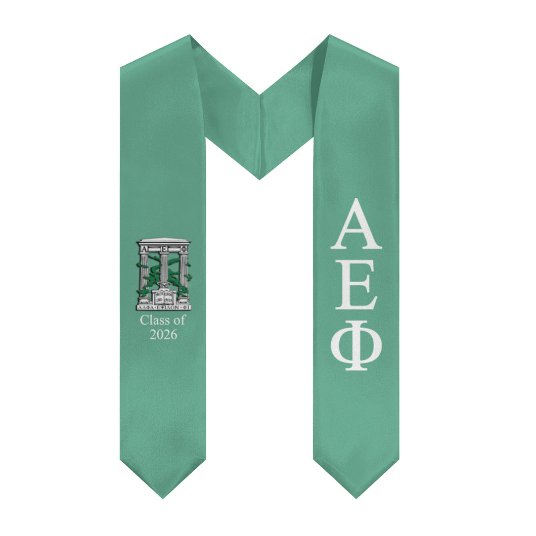 Alpha Epsilon Phi + Crest + Class of 2026 Graduation Stole - Serene Green & White