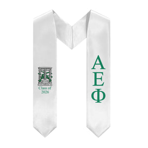 Alpha Epsilon Phi + Crest + Class of 2026 Graduation Stole - White & Green