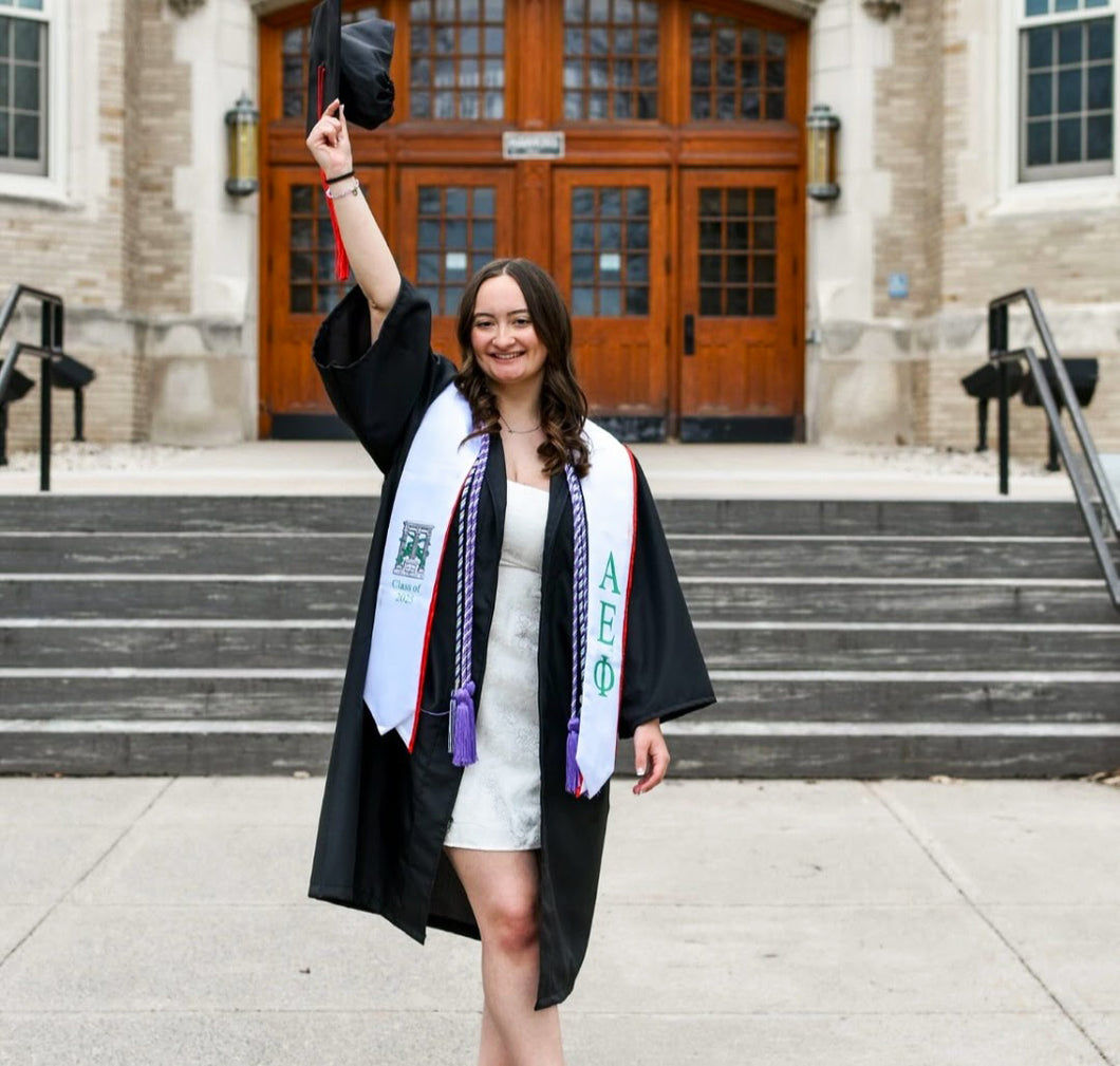 Alpha Epsilon Phi + Crest + Class of 2026 Graduation Stole - White & Green
