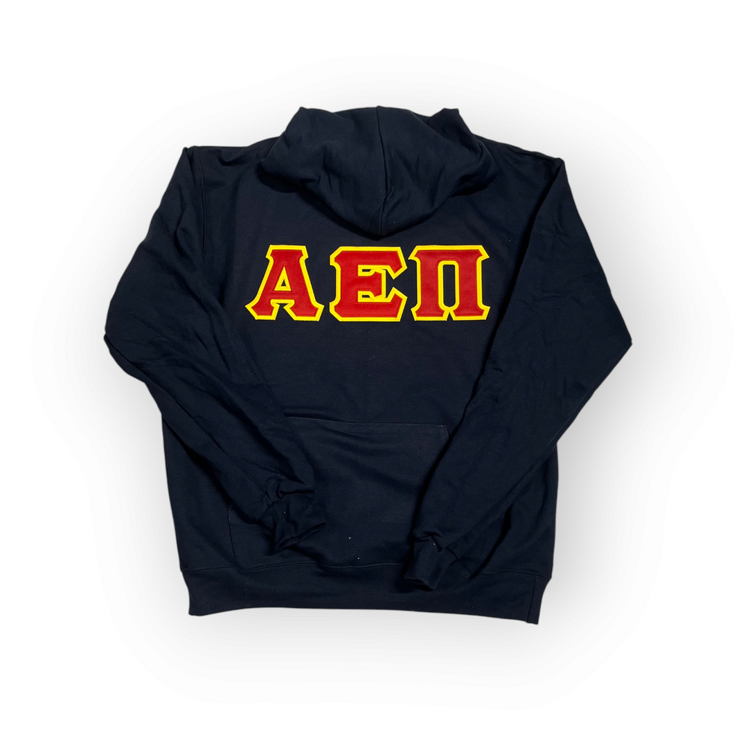 Alpha Epsilon Pi Fraternity Letter Hoodie - Navy, Red & Maize