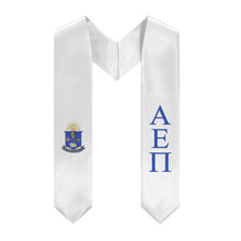 Load image into Gallery viewer, Alpha Epsilon Pi Graduation Stole With Crest - White &amp; Royal Blue