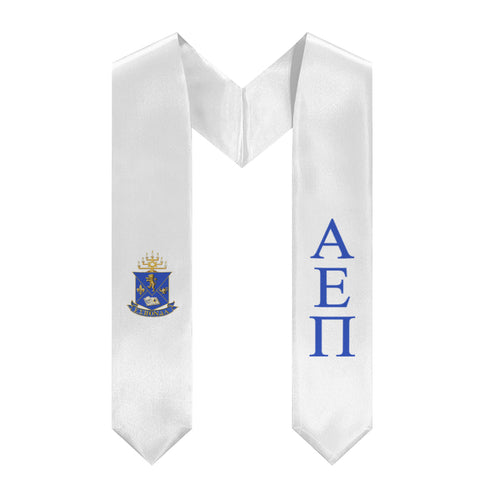 Alpha Epsilon Pi Graduation Stole With Crest - White & Royal Blue