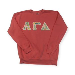 Alpha Gamma Delta Sorority Lettter Sweatshirt - Watermelon, Hawaii & Metallic Pearl