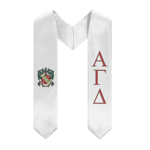 Alpha Gamma Delta Graduation Stole With Crest - White, Red & Green