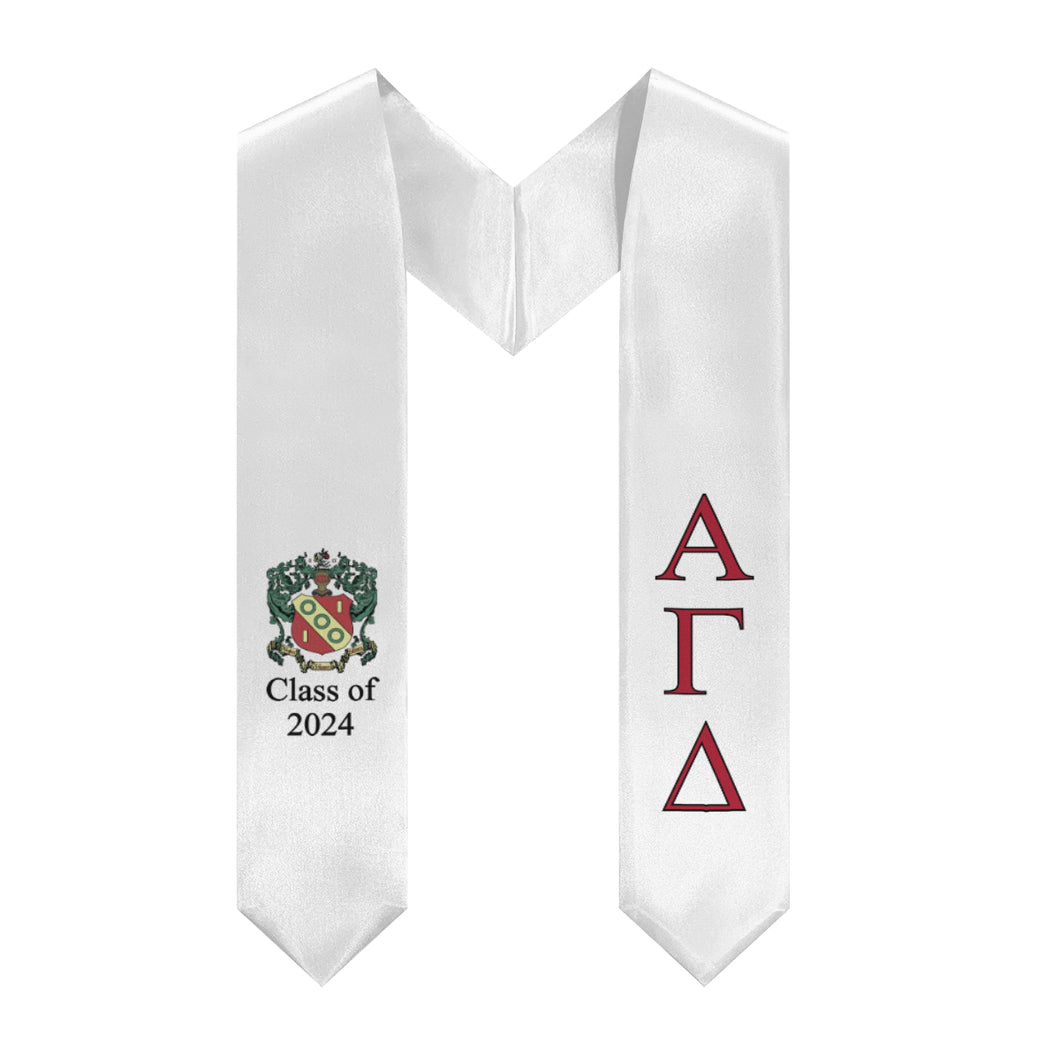 Alpha Gamma Delta + Crest + Class of 2024 Graduation Stole - White, Red & Black