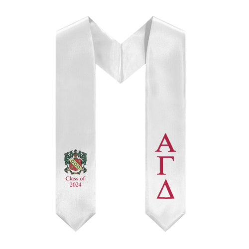 Alpha Gamma Delta + Crest + Class of 2024 Graduation Stole - White & Red - 2
