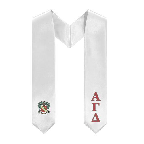 Alpha Gamma Delta Stole + Block Letters + Crest - White, Red & Green - 2