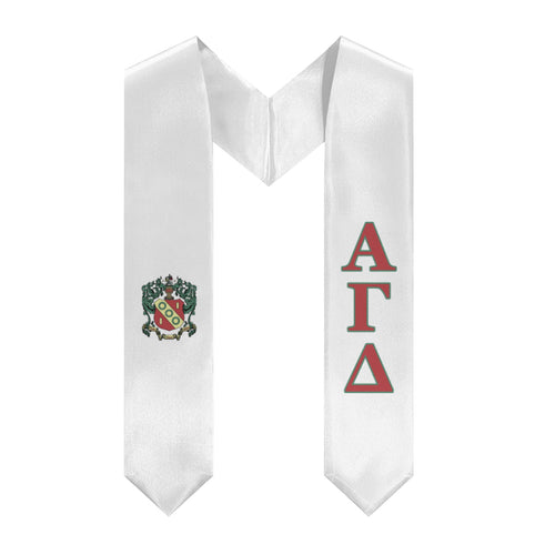 Alpha Gamma Delta Stole + Block Letters + Crest - White, Red & Green - 1