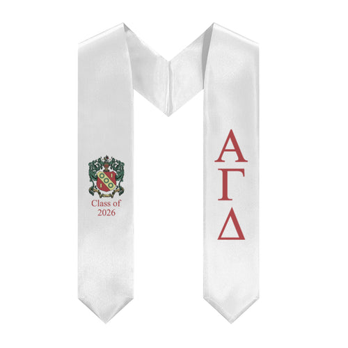 Alpha Gamma Delta + Crest + Class of 2026 Graduation Stole - White & Red