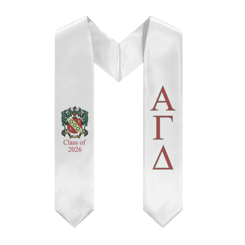Alpha Gamma Delta + Crest + Class of 2026 Graduation Stole - White, Red & Green