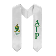 Load image into Gallery viewer, Alpha Gamma Rho + Coat Of Arms + Class of 2026 Graduation Stole - White, Green &amp; Yellow