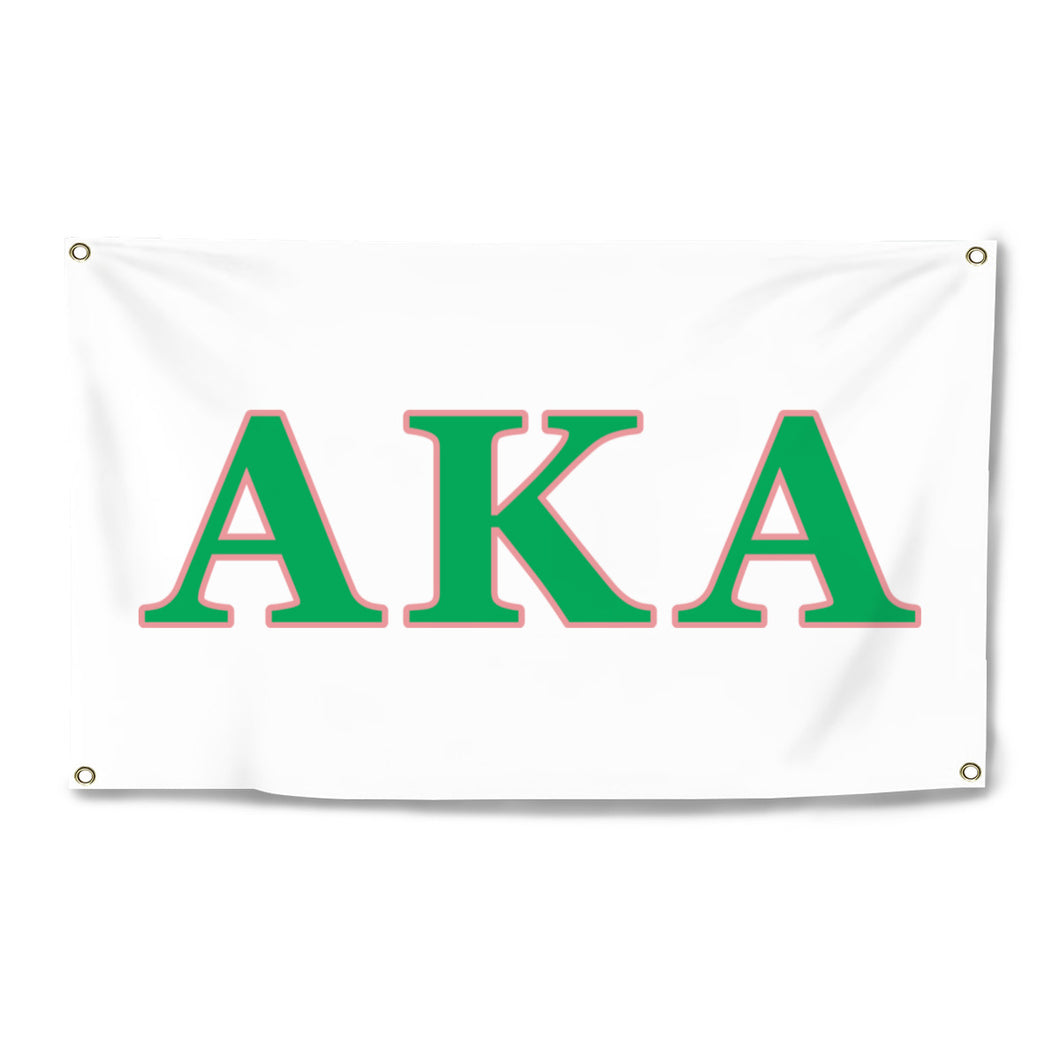 Alpha Kappa Alpha Bold Greek Four-Grommet Banner - White, Green & Pink