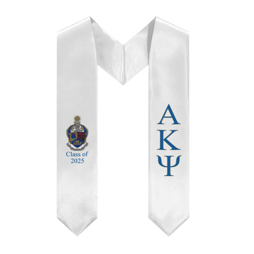 Alpha Kappa Psi + Coat Of Arms + Class of 2025 Graduation Stole - White, Blue & Gold