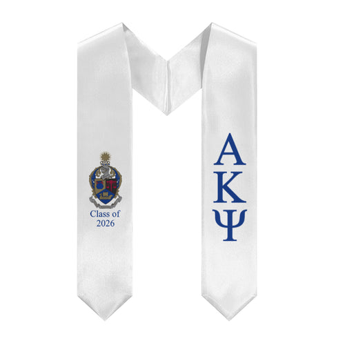 Alpha Kappa Psi + Crest + Class of 2026 Graduation Stole - White & Dark Blue