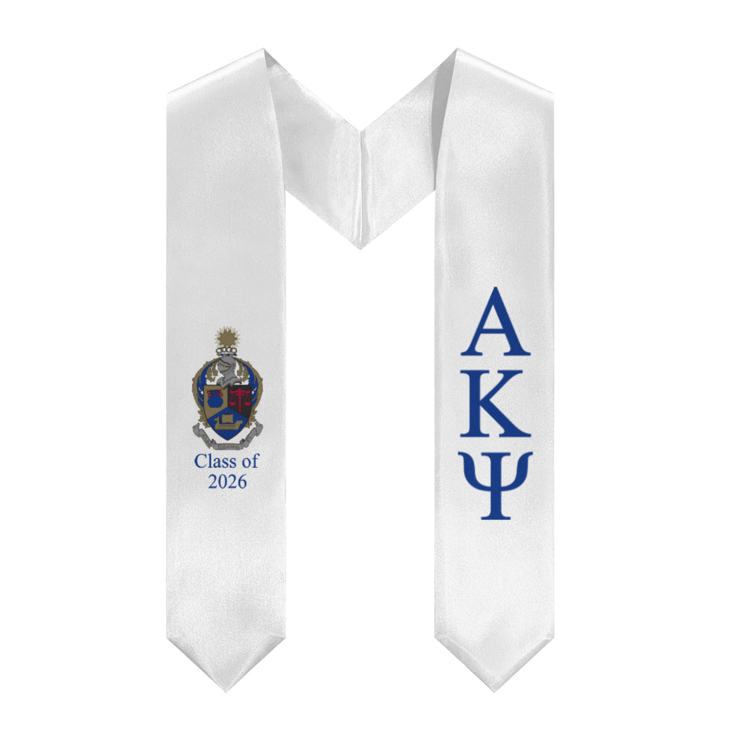 Alpha Kappa Psi + Crest + Class of 2026 Graduation Stole - White & Dark Blue