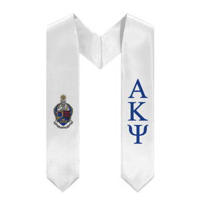 Alpha Kappa Psi Graduation Stole With Crest - White & Dark Blue