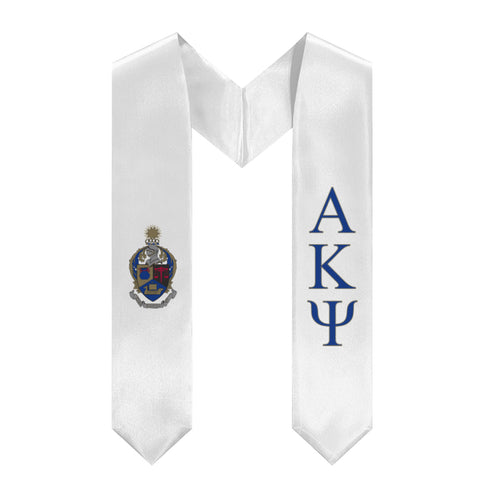 Alpha Kappa Psi Graduation Stole With Crest - White, Dark Blue & Gold