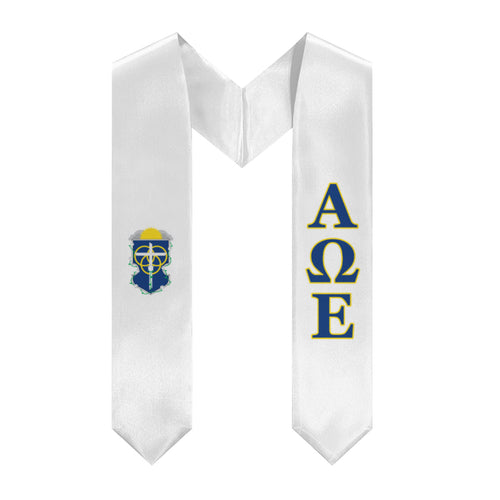 Alpha Omega Epsilon Stole + Block Letters + Crest - White, Blue & Yellow
